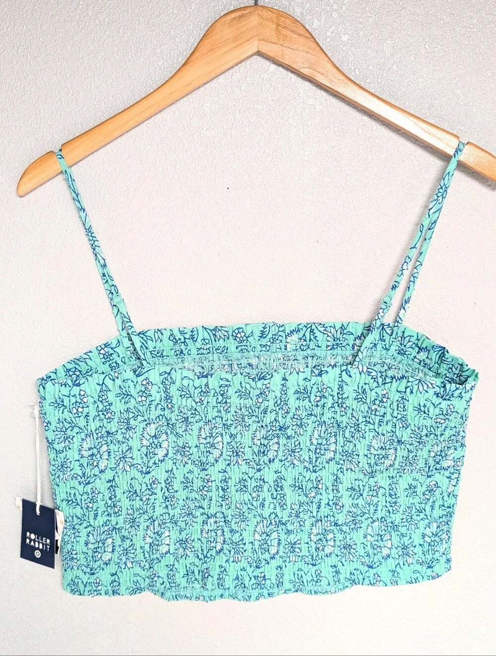 Roller Rabbit X Target Smocked Floral Cropped Tank Top - Aqua Blue